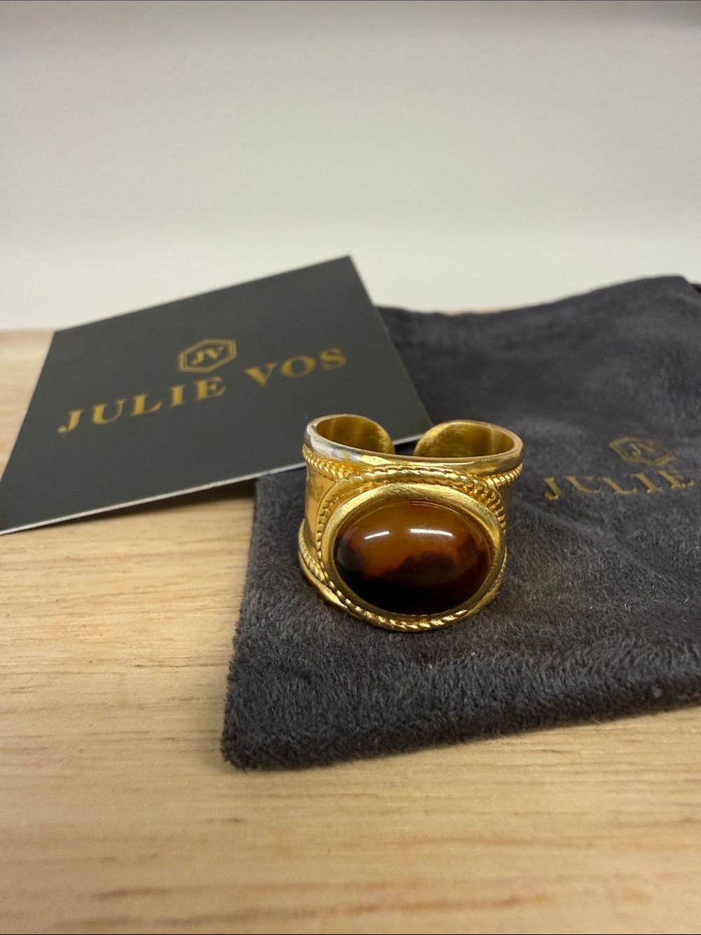 24k Gold-vermil Julie vos Amber Cabochon Statement Ring - Women Jewelry